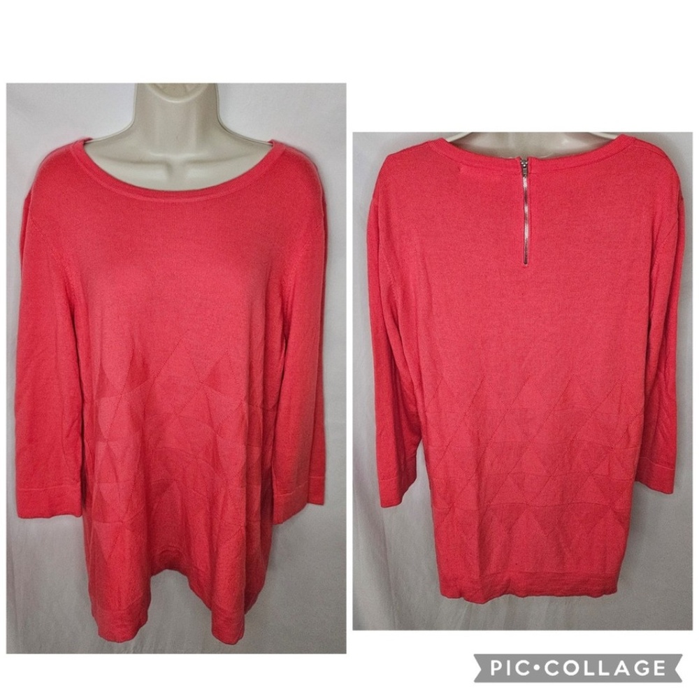 Tulchan Merino Wool Coral Pink Argyle Diamond Zip Back Sweater 18 UK 2XL EUR